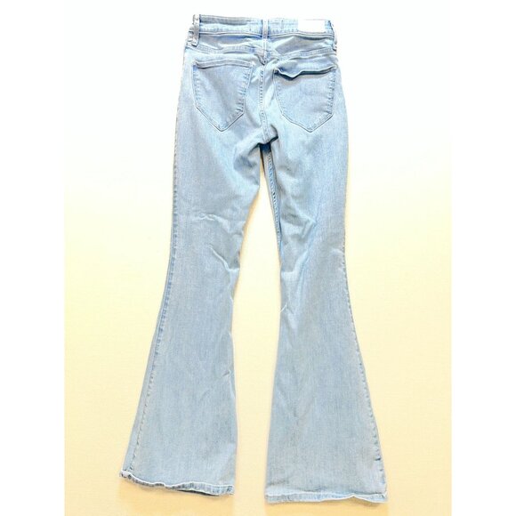 Hollister Junior High-Rise Flare Jeans 3R Blue Denim Light Wash Stretch Slit - Picture 7 of 10